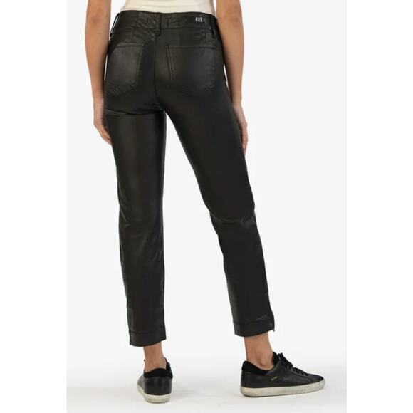 Kut From The Kloth 00 Black Reese Coated Ankle Straight Leg Pant Zip Ankles - Picture 13 of 13
